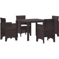 Berkfield Home 5 Piece Garden Dining Set with Cushions Brown Poly Rattan