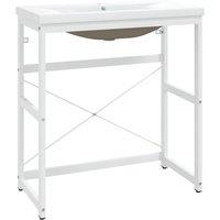 Berkfield Home Bathroom Washbasin Frame with Built-in Basin White Iron