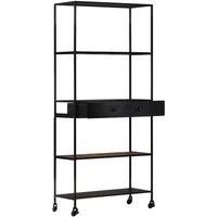 Berkfield Home Book Cabinet 80x35x180 cm Rough Mango Wood & Iron in Brown | Size: 80 x 35 x 180 cm