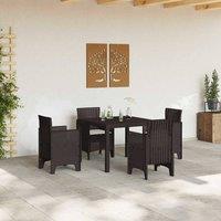 Berkfield Home Modern 5 Piece Garden Dining Set with Cushions Brown Poly Rattan