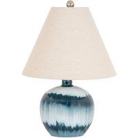 Lemon Pavilion Furniture and Decor Ocean Shadows Squat Table Lamp with Linen Shade - Glass - Blue