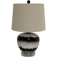 Lemon Pavilion Furniture and Decor Sepia Shadows Squat Table Lamp with Linen Shade - Metal -Brown in Brown