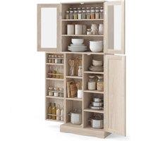 Gymax Kitchen Pantry Storage Cabinet Freestanding Cupboard with Glass Doors in Natural