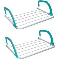 VOGREX 2Pcs 4 Bar Folding Over Radiator Towel Clothes Airer in Teal