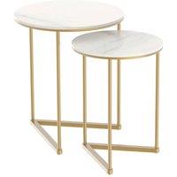 KORVIXA Nest of End Tables Round Coffee Side Tables in Warm White | Size: 0.6m2