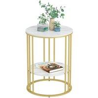 KORVIXA White Accent Side Table Round Coffee Table in Warm White | Size: 0.6m2