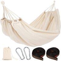 Nordara White Cotton Hammock Heavy Duty Design with Straps & Carabiners