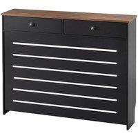 VOGREX Slat Radiator Cover Cabinet with Drawers & Storage Shelf in Black
