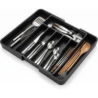 Havendro Extendable Kitchen Cutlery Tray 8 Section Plastic Storage Holder in Black