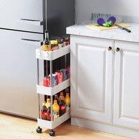 KORVIXA 3 Tier Slim Kitchen Trolley Storage Shelf in White | Size: 0.6m2