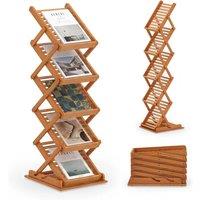 VOGREX Walnut Folding Wooden Magazine Display Rack in Brown