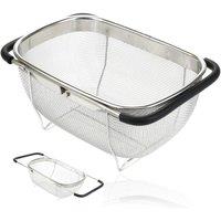 VOGREX Extendable Over Sink Mesh Colander 190x255mm Drain Strainer Basket in Silver