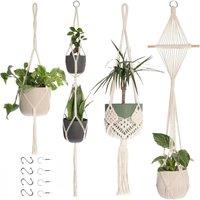 VOGREX 4 Pack Macrame Rope Plant Hangers Hanging Flower Pot Holders in Cream
