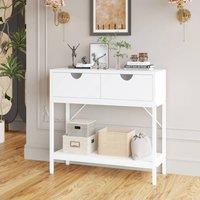 VOGREX White Console Table MDF Top Metal Frame 2 Drawer Storage Hallway