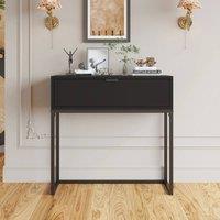 VOGREX Black Console Table MDF Top Metal Frame Drawer Storage Hallway