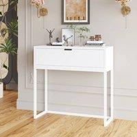 VOGREX White Console Table MDF Top Metal Frame Drawer Storage Hallway