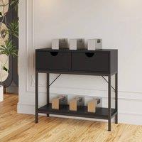 VOGREX Black Console Table MDF Top Metal Frame 2 Drawer Storage Hallway