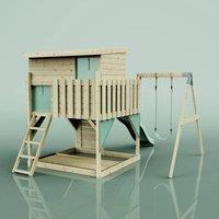 OutdoorToys PolarPlay Garden Climbing Platform & Playhouse with Single Swing for Kids - Tjorven Ice Blue