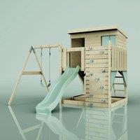 OutdoorToys PolarPlay Garden Climbing Platform & Playhouse with Single Swing for Kids - Tjorven Mint Green