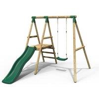 OutdoorToys Apollo Wooden Garden Swing Set with Platform & Slide for Kids - Green
