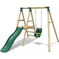 OutdoorToys Cassini Wooden Garden Swing Set with Baby Swing, Platform & Slide for Kids - Green