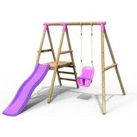 OutdoorToys Cassini Wooden Garden Swing Set with Baby Swing, Platform & Slide for Kids - Pink