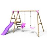 OutdoorToys Odyssey Wooden Garden Swing Set with Standard Seat, Baby Seat, Platform & Slide for Kids - Pink