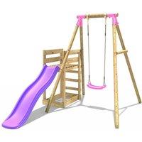 OutdoorToys Wooden Garden Swing Set plus Deck & Slide for Kids - Solar Pink