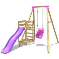OutdoorToys Wooden Garden Swing Set plus Deck & Slide for Kids - Pluto Pink