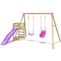 OutdoorToys Wooden Garden Swing Set plus Deck & Slide for Kids - Luna Pink