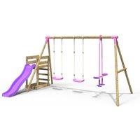 OutdoorToys Wooden Garden Swing Set plus Deck & Slide for Kids - Neptune Pink