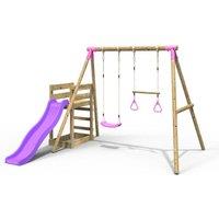 OutdoorToys Wooden Garden Swing Set plus Deck & Slide for Kids - Janus Pink