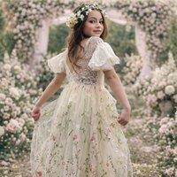 UK Flower Girl Boutique Girl's Whispering Poppy Dress in Cream | Size: 6-12 m
