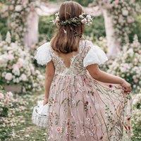 UK Flower Girl Boutique Girl's Whispering Poppy Dress in Dusty Pink | Size: 12-24 m