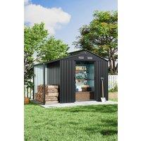 H&O Direct Galvanized Steel Outdoor Garden Storage Shed with Lean-to in Grey