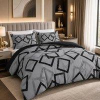 Grace Modern Reversible Microfiber Duvet Cover Set Easy Care Bedding in Grey | Size: King
