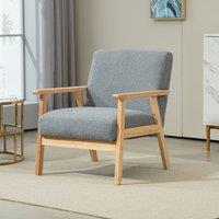 HOMCOM Accent Chair with Wood Frame Wide Seat Sherpa Fleece Armchair Grey