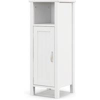 Gymax Bathroom Floor Cabinet With Open Shelf Single Door & Adjustable Shelf in White