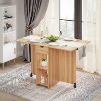 KORVIXA Red Oak Dining Table Folding Rolling Drop in Brown | Size: 100 cm