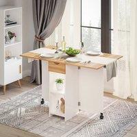 KORVIXA White&Oak Dining Table Folding Rolling Drop in White | Size: 100 cm