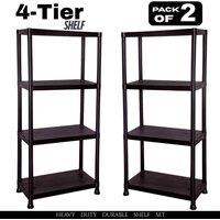 KORVIXA 2 Pack 4 Tier Black Plastic Garage Storage Shelving | Size: 1000mm 2000mm