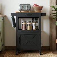 KORVIXA Black Kitchen Cart on Wheels, Mobile Island w/ Drawer | Size: 100 cm x 100 cm