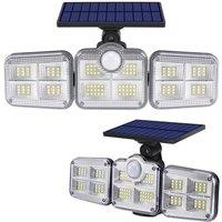 KORVIXA Solar Wall Light 120 LED Motion Sensor in Black | Size: 40 cm diameter x 25 cm high