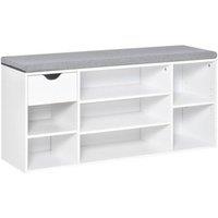 NESTLUNE Shoe Storage Cabinet Bench w/ Cushion in White | Size: 100 cm x 15 cm