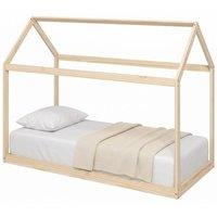 NESTLUNE Wooden Single Bed Frame with Tree House Style in Beige | Size: Cot