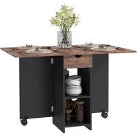 NESTLUNE Foldable Dining Table, Drop Leaf Table with Storage, Rustic Brown | Size: 100 cm x 15 cm