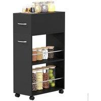 KORVIXA 3-Tier Kitchen Cart Trolley with Drawer & Top in Black | Size: 0.6m2