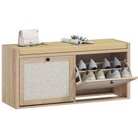 KORVIXA Rattan Shoe Bench with Padded Cushion & 2 Cabinets in Brown | Size: 0.6m2