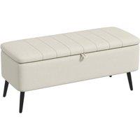 KORVIXA Cream White Storage Ottoman Linen Fabric Bench | Size: 0.6m2
