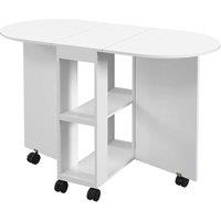 KORVIXA Folding Dining Table with 2-tier Shelves & 6 Wheels in White | Size: 0.6m2